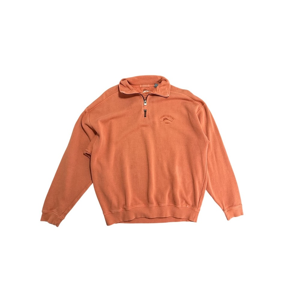 Tommy Bahama Sweatshirt Mens Large Orange Quarter Zip Relax Mock‎ Neck Fleece